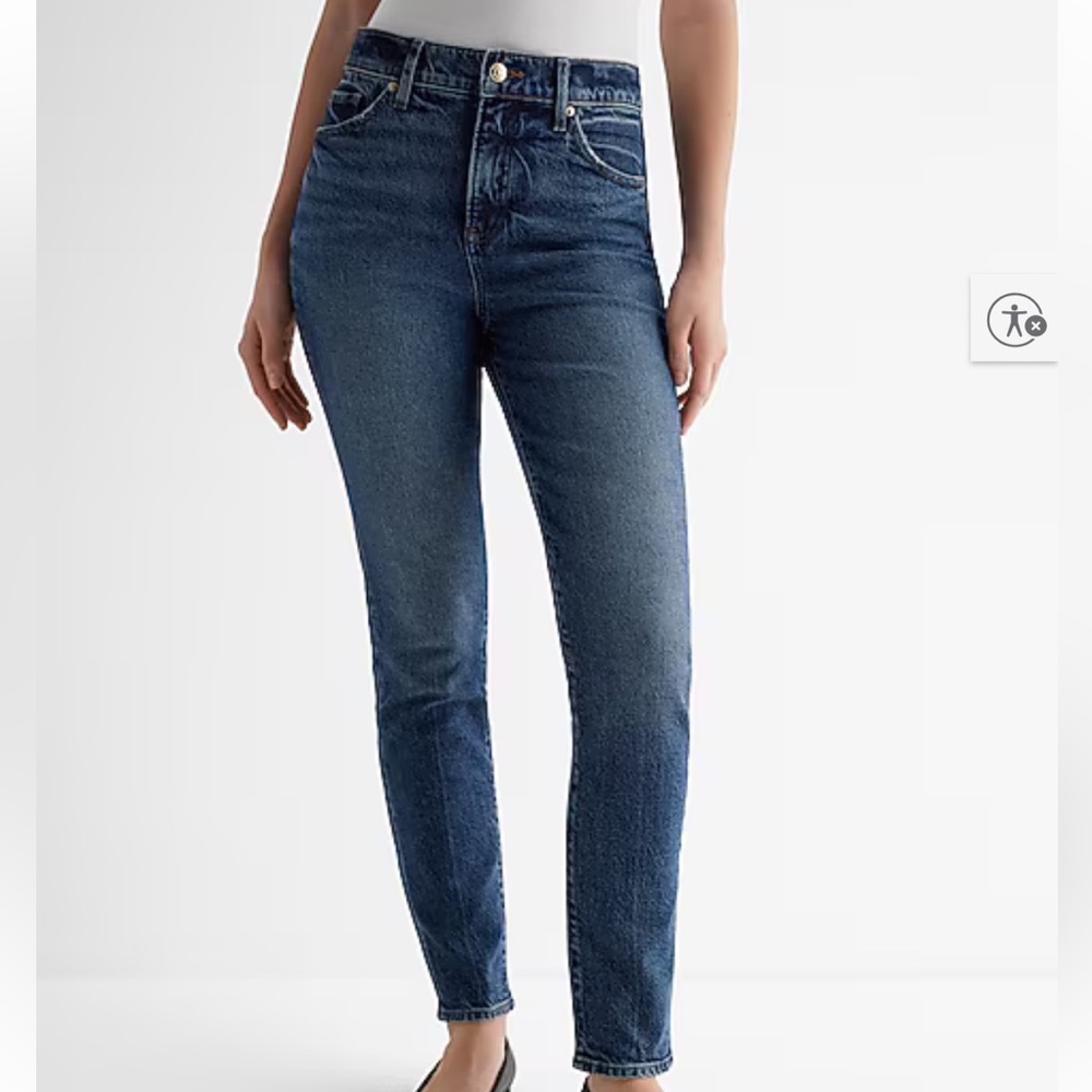 Express High Waisted Dark Wash '90s Skinny Jeans Women Size 12 Short